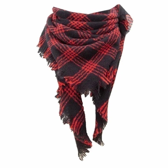 Luxury Cashmere Acrylic Plaid Knitted Triangle Scarf - Picture 2 of 4